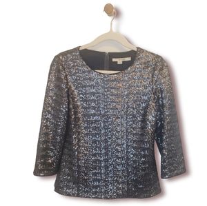 Boden Gray Sequin 3/4 Sleeve Lined Blouse Womens Size 6 (M)